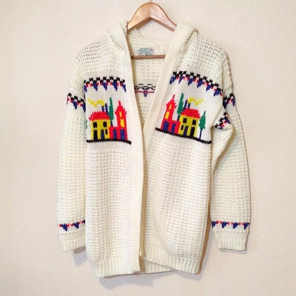 Sears JR bazaar vintage 70s cardigan with embroidered town - Picture 1 of 10